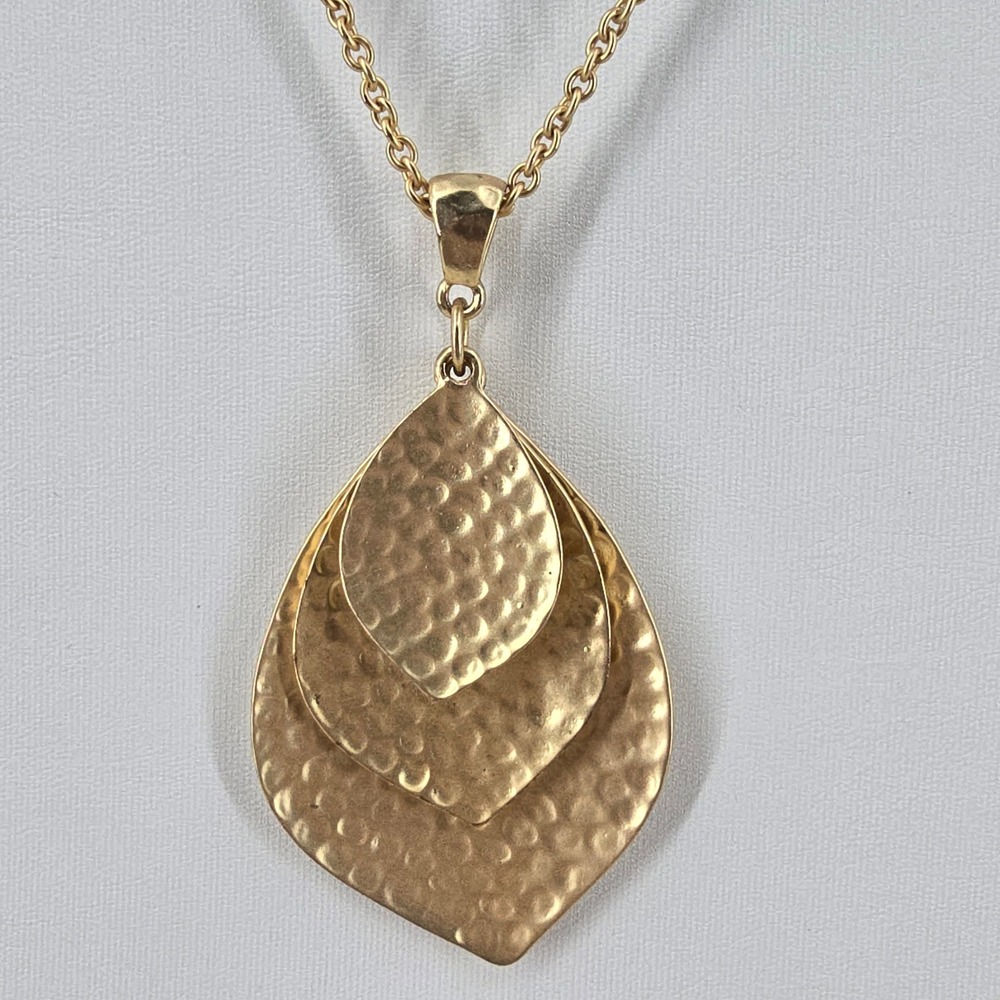Off Park Collection Gold Tone Hammered Triple Layer Teardrop Pendant Necklace